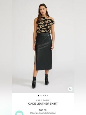 Lucy Paris Black Faux Leather Midi Skirt with Side Slit size Medium
